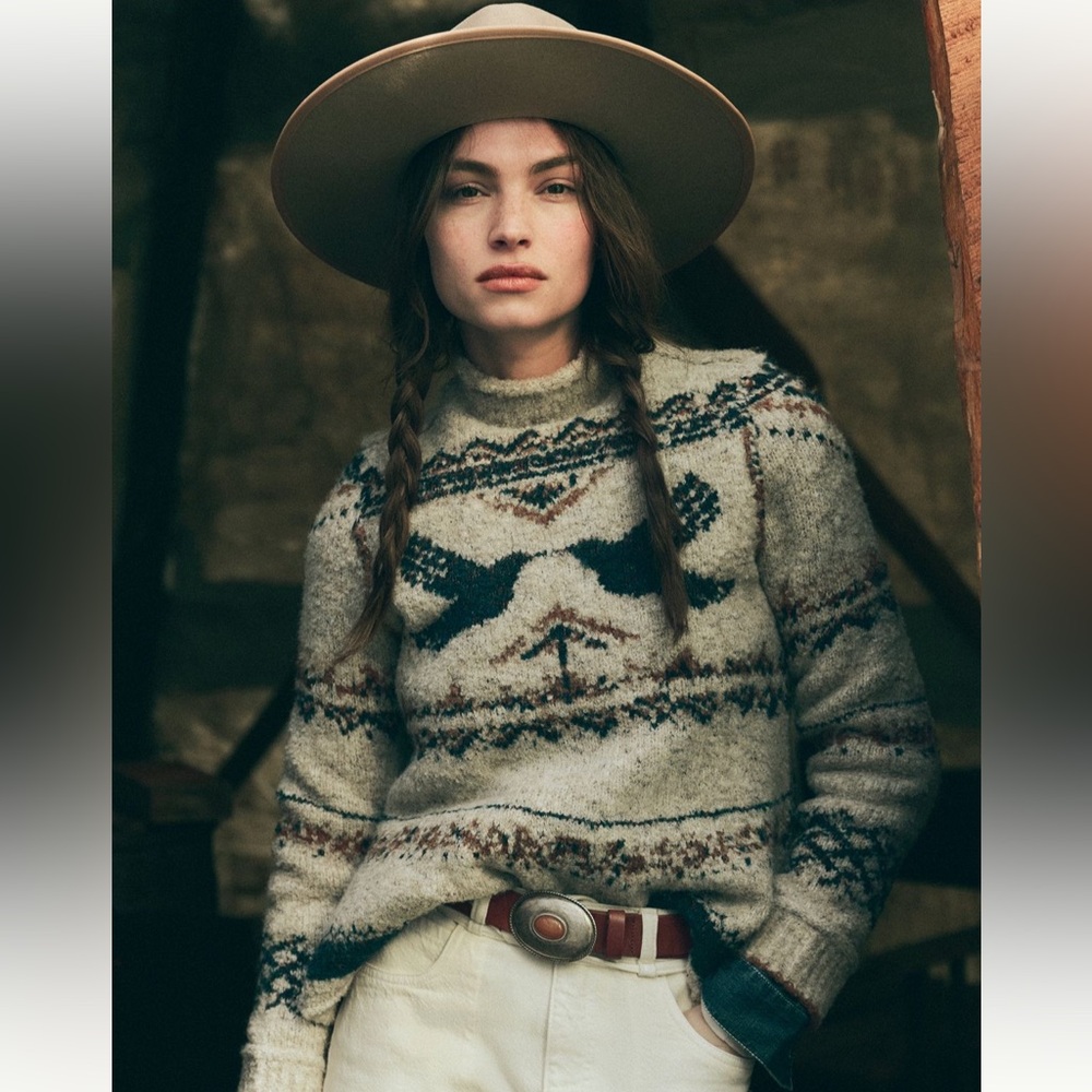Anthropologie Cream and Navy Fair Isle Turtleneck Sweater